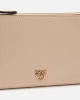 Flache Clutch aus Leder mit Logo Love Birds - Beige | Pinko