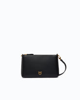 Flat leather clutch with Love Birds logo - Black | Pinko