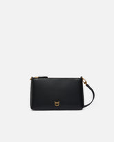 Flat leather clutch with Love Birds logo - Black | Pinko