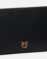 Flat leather clutch with Love Birds logo - Black | Pinko