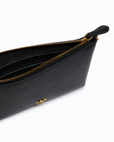 Flat leather clutch with Love Birds logo - Black | Pinko