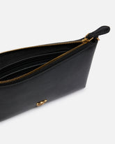 Flat leather clutch with Love Birds logo - Black | Pinko