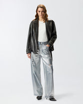Loose-fit laminated denim jeans - | Pinko