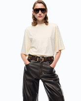T-shirt with rhinestones and logo - | Pinko