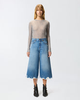 Long denim shorts with distressed hem - | Pinko