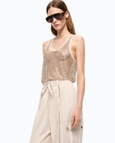 Mesh tank top with crystals - | Pinko