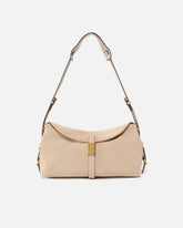 Saddle Bag Baguette medium shoulder bag in suede - Beige | Pinko