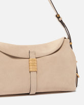 Saddle Bag Baguette medium shoulder bag in suede - Beige | Pinko