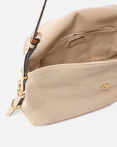 Saddle Bag Baguette medium shoulder bag in suede - Beige | Pinko