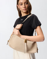 Saddle Bag Baguette medium shoulder bag in suede - Beige | Pinko