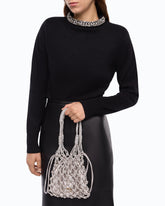 Small shoulder bag with micro rhinestones - Silver | Pinko