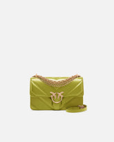 Mini Love Bag One shoulder bag in chevron leather and nappa with triple chain - Green | Pinko