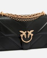 Mini Love Bag One shoulder bag in chevron leather and nappa with triple chain - Black | Pinko