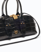 Mittelgroße Tasche aus Krokodilprägung mit goldenen Punkten - | Pinko