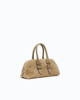 Escape Bag Horizontal small handbag in teddy-effect fabric with leather details - | Pinko