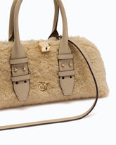 Escape Bag Horizontal small handbag in teddy-effect fabric with leather details - | Pinko