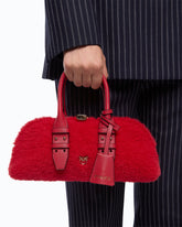 Escape Bag Horizontal small handbag in teddy-effect fabric with leather details - | Pinko