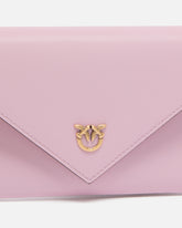 Small smooth leather envelope clutch bag with Love Birds logo - Light Pink | Pinko