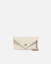 Small smooth leather envelope clutch bag with Love Birds logo - White | Pinko