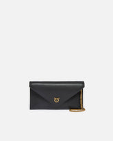 Small smooth leather envelope clutch bag with Love Birds logo - Black | Pinko