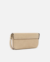 Saddle Flat medium shoulder bag in suede - Beige | Pinko