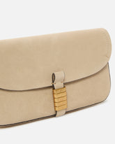 Saddle Flat medium shoulder bag in suede - Beige | Pinko