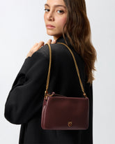 Kleine Umhängetasche Mini Double Bag aus Leder mit Schulterriemen - | Pinko