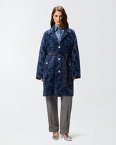 Faux fur coat with belt and all-over logo - | Pinko