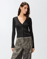 Rib-knit V-neck cardigan - | Pinko