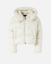 Short down jacket in logo-print technical canvas - | Pinko