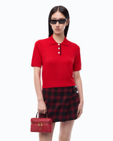 Wool and cashmere cropped polo shirt - Red | Pinko