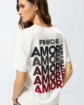 T-shirt with rhinestoned Amore lettering - Multicolor White-Red | Pinko