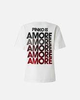 T-shirt with rhinestoned Amore lettering - Multicolor White-Red | Pinko