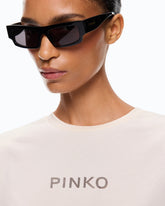 Too Glam To Give A Damn T-shirt with rhinestones - Multicolor Beige-Brown | Pinko