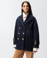 Short double-breasted bouclé pea coat - | Pinko