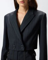 Short pinstripe poly wool blazer - | Pinko