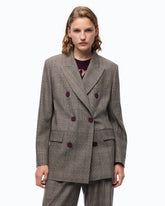 Double-breasted check jacket - Multicolor Beige-Bordeaux-Black | Pinko
