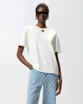 T-shirt with heart embroidery - White | Pinko
