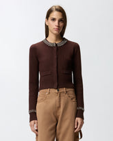 Round-neck cardigan with rhinestones - | Pinko