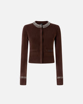 Round-neck cardigan with rhinestones - | Pinko