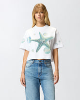 Kurzes T-Shirt mit Print und Applikationen - | Pinko