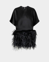 Glossy satin evening dress with feathers - | Pinko