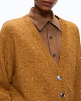 Fully rhinestoned wool-blend cardigan - | Pinko