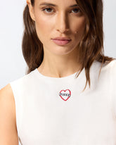 Sleeveless T-shirt with heart embroidery - | Pinko