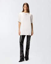 Oversized long T-shirt with print and embroidery - | Pinko