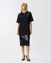 Oversized long T-shirt with print and embroidery - | Pinko