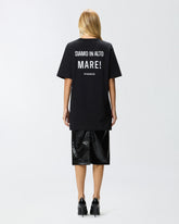 Oversized long T-shirt with print and embroidery - | Pinko