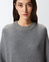 Knit dress with rhinestone-detailed neck - | Pinko