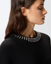 Knit dress with rhinestone-detailed neck - | Pinko