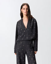 Dark denim blouse with eyelets - | Pinko